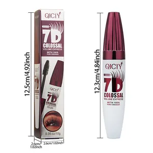 Detailed measurements of QICIY 7D waterproof mascara tube and protective packaging box