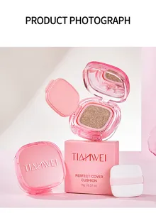 Professionelle Nahaufnahme von TIANWEI Perfect Cover Cushion mit rosa Verpackung und Quaste