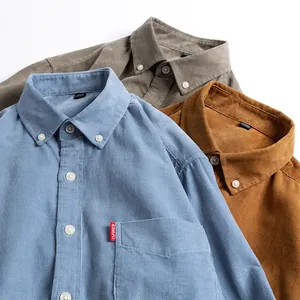 Premium men's slim-fit corduroy long-sleeve shirts in various vintage earth colors