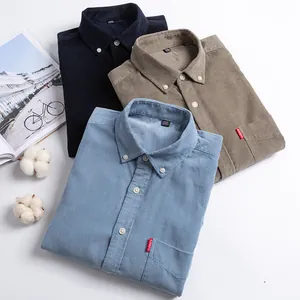 Men's vintage cotton corduroy long sleeve shirts in navy, blue and khaki colors