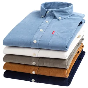 Stack of men's vintage cotton corduroy long-sleeved shirts in multiple colors