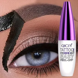 Close-up of QICIY waterproof peel-off tattoo eyebrow gel being removed from the brow area