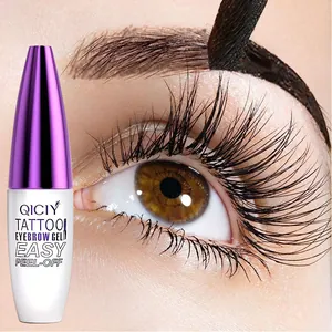 Macro detail of QICIY waterproof peel-off tattoo eyebrow gel application and result
