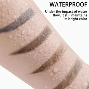 Close-up of waterproof peel-off eyebrow gel swatches on skin with clear water droplets