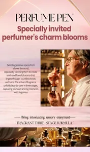 Professional perfumer presenting the fragrant three-stage formula of this portable perfume pen.