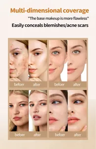 Detailed view of face makeup effect concealing blemishes with light setting powder