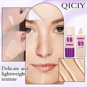 Detailed view of QICIY BB foundation texture and skin coverage effect on model face