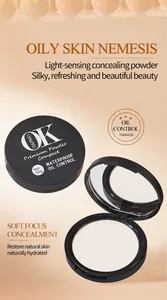 Detail view of matte oil control setting powder compact with mirror and black lid.