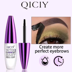 Detail of QICIY waterproof peel-off eyebrow gel showing the application and brush