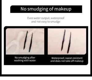 Détail en gros plan d'un eye-liner waterproof ne coulant pas après lavage à l'eau