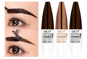Detailed demonstration of QICIY peel-off tattoo eyebrow gel application and natural result