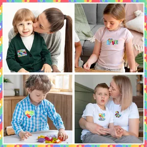 Detailed lifestyle view of various colorful autism awareness iron-on embroidered patches