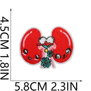 Detailed size measurements for a cute cartoon lung embroidered iron-on patch, 5.8cm wide