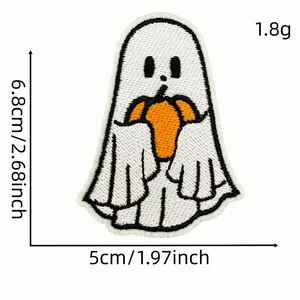 Parche bordado de fantasma de Halloween con medidas en cm y pulgadas