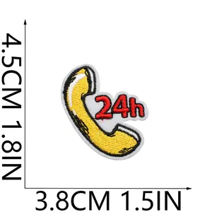 Detailed size view of a 24h telephone handset embroidery patch for garment decor
