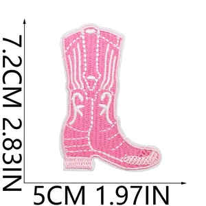 Pink western cowboy boot embroidered patch size diagram 7.2cm by 5cm