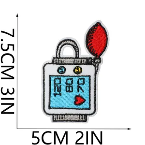 Detailed view of cartoon medical monitor embroidered patch showing size 7.5cm by 5cm