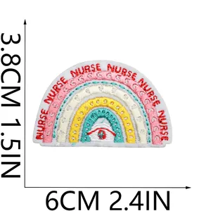 Size dimensions of rainbow nurse embroidery patch showing 6cm width and 3.8cm height