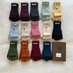 Collection of multi-color 100% wool knitted flip-top convertible mittens for winter