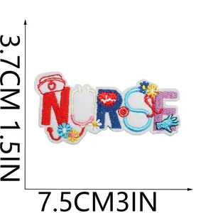 Detailed view of NURSE medical embroidery patch showing 7.5cm by 3.7cm dimensions