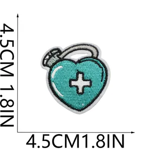 Close-up detail of heart shaped medical patch with 4.5cm 1.8in size measurements