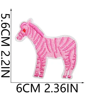 Detailed dimensions of pink horse embroidery patch showing 5.6x6cm 2.2x2.36in size