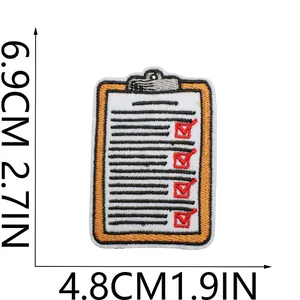 Detailed view of clipboard checklist embroidered patch with 6.9x4.8cm dimensions shown.