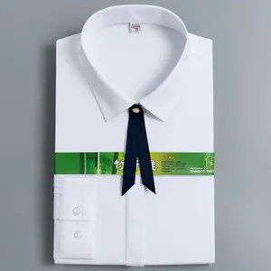 Chemise Professionnelle en Fibre de Bambou pour Femmes Manches Longues Couleur Unie Coupe Ajustée Top Sans Repassage Blanc Bleu