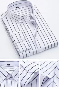 Detailansicht eines weißen gestreiften Langarmhemdes mit Button-Down-Kragen und Manschetten