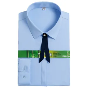 Chemise professionnelle à manches longues en fibre de bambou bleu clair pour femmes