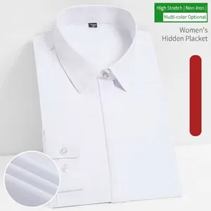 Women Slim Fit Long Sleeve Formal Shirt Business OL Stretch Non-Iron Office Blouse Hidden Placket Professional Work Top