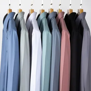 Mulberry Silk Blend Men Business Shirt Non-Iron Long Sleeve Slim Fit Solid Color Luxury Work Formal Office Casual Shirt