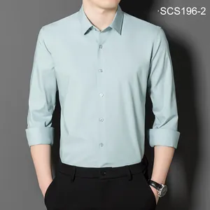 Premium slim-fit men's long-sleeve silk business shirt in elegant light mint green