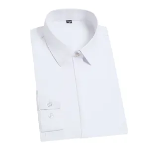 Elegant women's slim fit white formal long-sleeve shirt for business professional wear