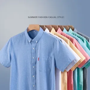 Breathable men's summer pure cotton short sleeve Oxford shirt in multiple colors