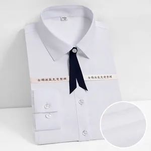 Chemise d'affaires blanche à manches longues 100% coton pour femmes avec cravate