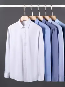 Chemise Homme Imperméable Anti-taches Fibre de Bambou Extensible Business Casual Manches Longues Sans Repassage Couleur Unie