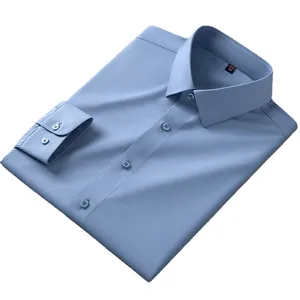 Premium men's light blue long-sleeved silk business shirt, wrinkle-resistant and neatly folded