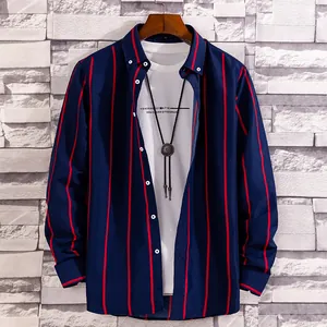 Herren Mode Gestreiftes Langarm Hemd Slim Fit Spitzkragen Bedruckt Lässiges Button Down Top Für Nachtclub Friseur Arbeit
