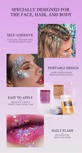Detail view of MEIDIAN holographic glitter stick for face hair and body in golden color