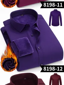 Close-up detail of a purple fleece-lined thermal business shirt for men SKU 8198-12