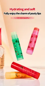 Detail view of Bosuya colorful fruit-flavored lip balms showing hydrating texture