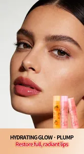 Close-up of radiant lips with Bosuya honey peach and orange fruit lip balm set