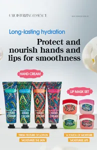 Detail showing Bosuya 8-piece moisturizing set with 4 hand creams and 4 lip masks