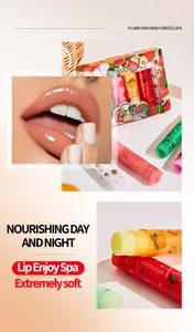 Detailed view of the 6-pack fruit lip balm set with nourishing day and night formula