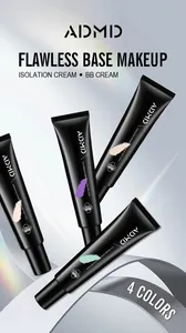 Detail view of ADMD flawless base makeup isolation cream tubes in four different shades