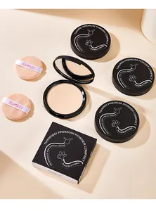 Detailed view of Tianwei black powder compacts and soft puffs for smooth skin makeup