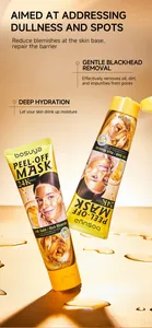 Detailed view of gold peel-off mask packaging with skincare benefits listed clearly