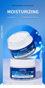 Detailed macro view of ADMD collagen facial cream texture with blue moisturizing packaging