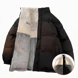 Veste matelassée d'hiver réversible unisexe avec doublure polaire chaude et col montant